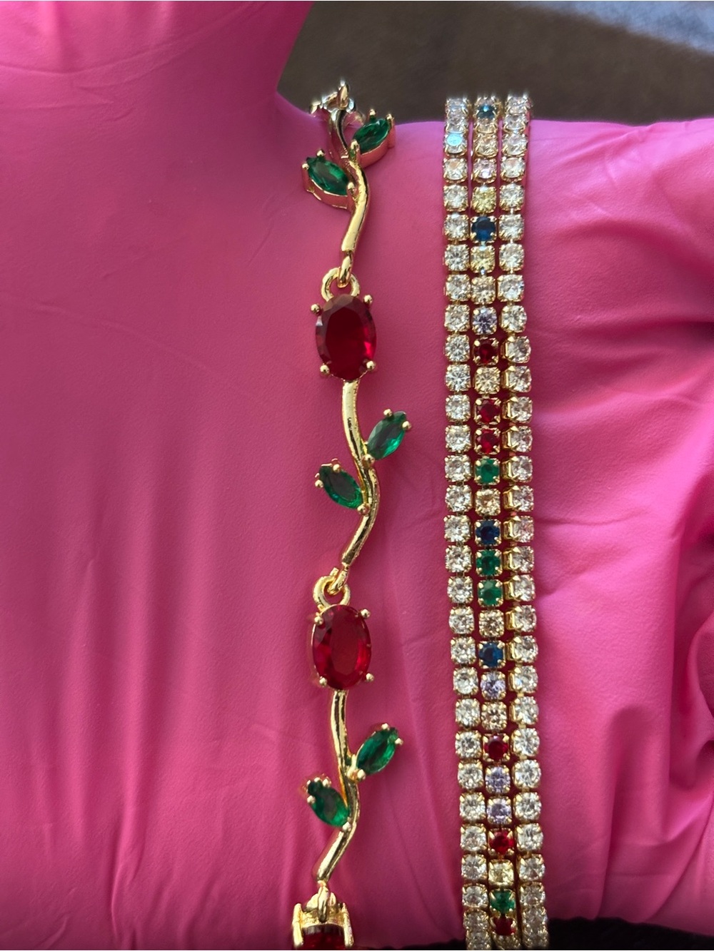 Fashion Jewelry Yellow Gold Rose & Triple Tennis CZ Bracelets